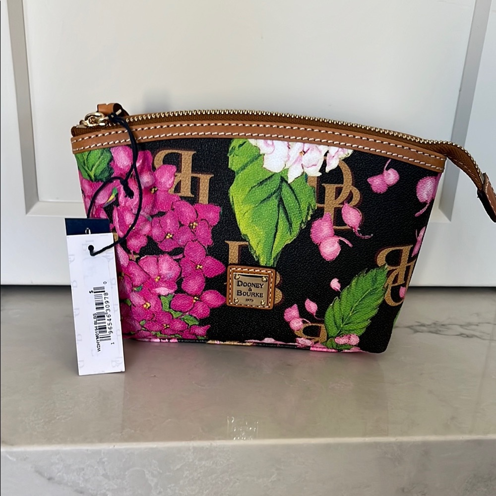 Dooney & Bourke Black and Pink Floral Cosmetic Bag